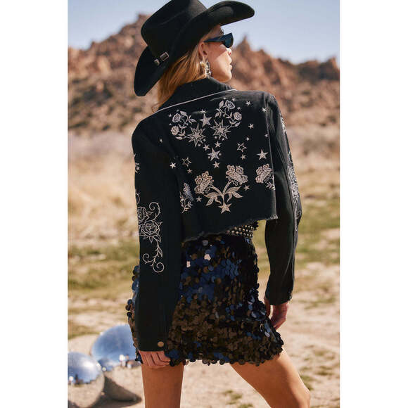 NWOT 12th Tribe Gracelyn Black Embroidered Cropped Jacket - Picture 1 of 3